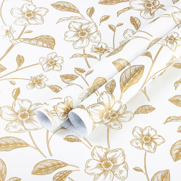 House of Hampton® Elegant White And Gold Floral Peel And Stick